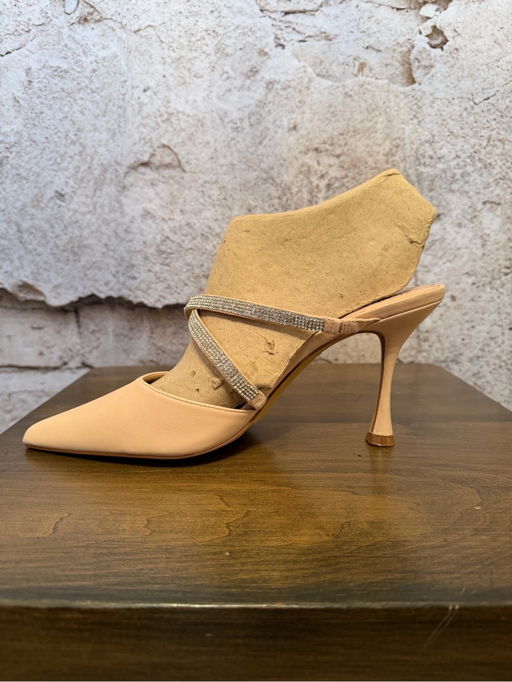 Vince Camuto Women's Nude Pointed-Toe Slingback Heel with Rhinestone Straps